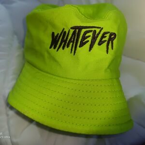 Neon Green Bucket Hat with 'Whatever' Embroidery